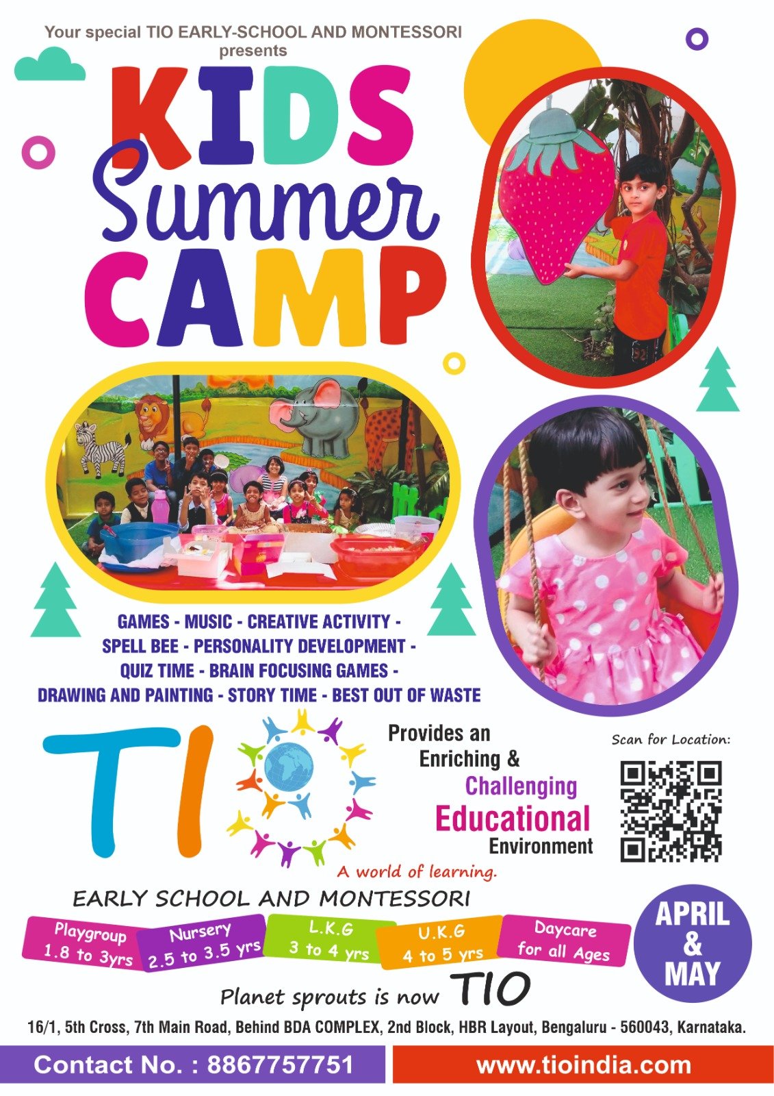 TIO India Early School and Montessori – Kids Summer Camp HBR Layout Bangalore